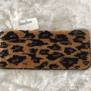 NWT Neiman Marcus beaded animal print bag clutch or makeup
